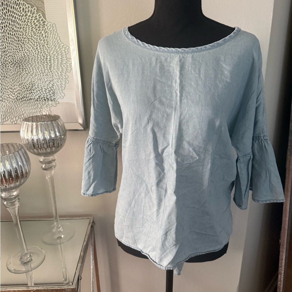 Express Blue Ruffled 3/4 Sleeve Blouse